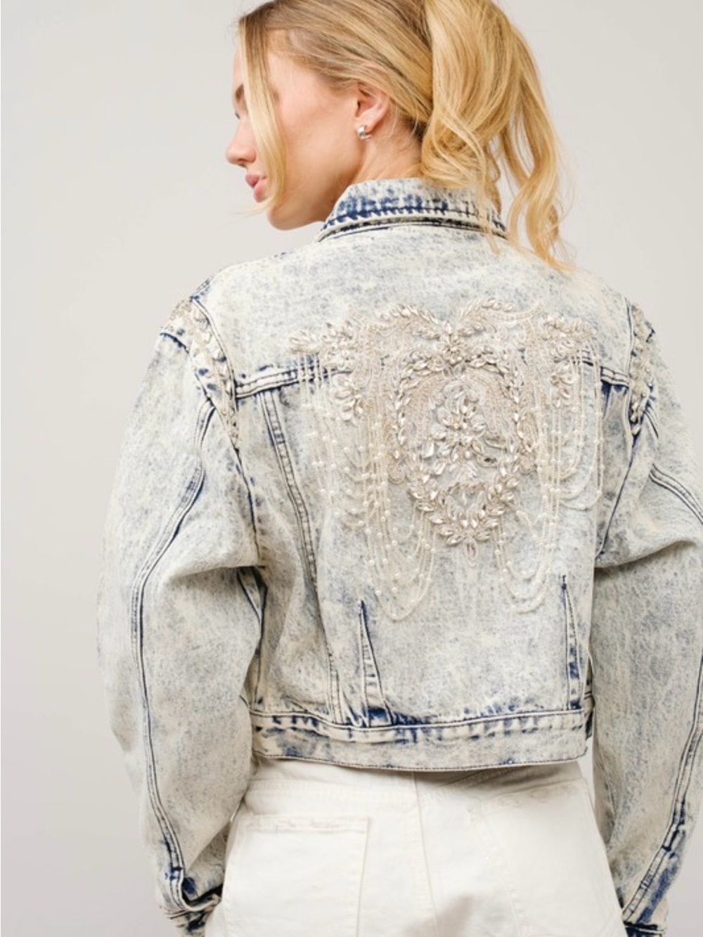 Blue B Embellished Acid Wash Denim Jacket NWT